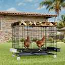 Small Chicken Cage Outside: Wire Small Animal Cage with Wheels & Waterproof Cover for Guinea Pig Rabbit Bunny Ferret Hamster Dog Cat Duck Bird