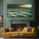 VAYIMDH Ocean Wave Wall Art, Green Sunset Seascape Canvas for Living Room Decor 29"x58"