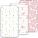 Nap Mat Sheet 47"x24", 3 Pack Pink Floral Baby Crib Sheets Fitted Elastic Corners, Preschool Day Care Rest Mat Cover, Soft Breathable - Compatible with Regalo My Cot, Joovy Travel Cot