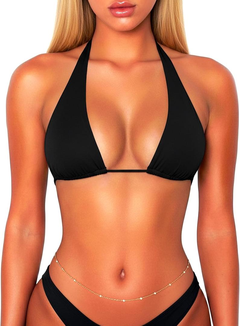 OZICERD String Halter Triangle Bikini Tops for Women Sexy Bathing Suit Swim Bikinis Top Only, L