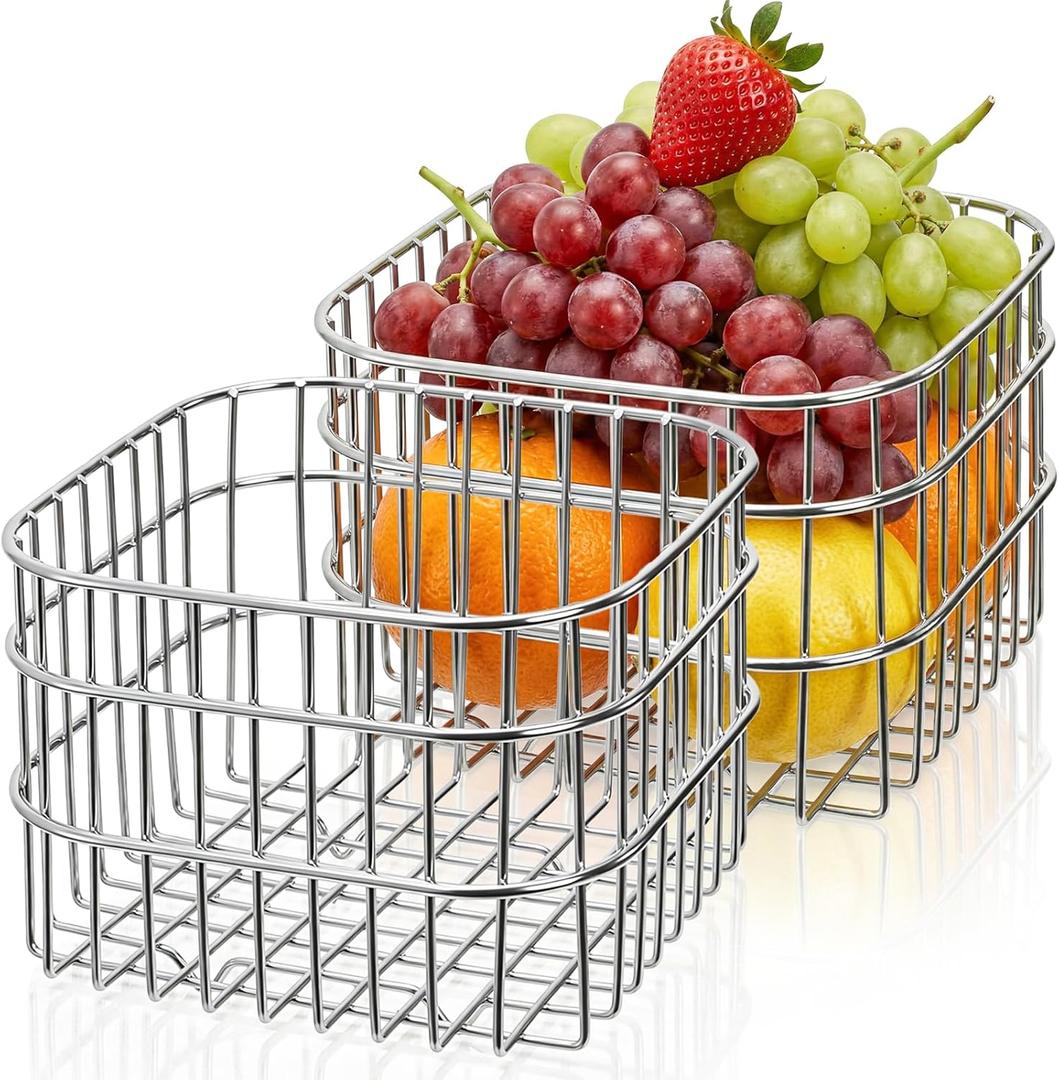 2 Pack Stainless Steel Wire Fruit Basket, 5.3 x 5.3 x 4 In Kitchen Countertop Drain Fruit Bowl, Wire Mesh Colander, Metal Food Storage Organizer for Fruit Vegetable Bread Snack Bathroom