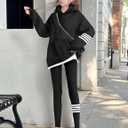 NECIOUS Girls Clothes Size 7 8 Girls Fall Outfits Winter 2 Piece Fashion Contrast Stripes Black Hoodie Tops Leggings Pants Kids Clothing Sets (Black)