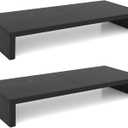 TEAMIX 2 Pack Monitor Stand Riser-20 inch, Black Desktop Stand for PC/TV/Laptop/Printer, Keyboard Shelf Organizer Wood Monitor Riser with Storage