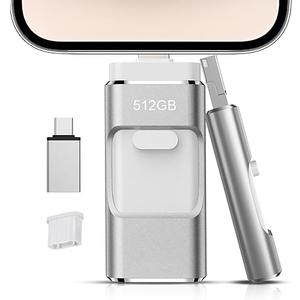 512GB Flash Drive[No App Required] Intended for Phone Tablet Androidphone and Computers, 4 in 1 Photo Stick for Phone Memory Storage Easily Backup Photos Videos（Pink）