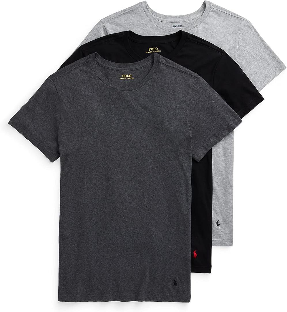 Polo Ralph Lauren Men's T-Shirt Pack, 3-Pack, Cotton Men's Clothing Crewneck Undershirt, Slim Fit Short-Sleeve Tees (Large)