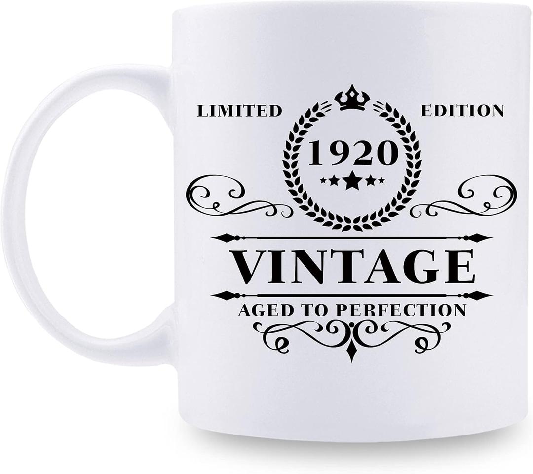 aiyaya 1920 Birthday Gifts for Women Men - 1920 Vintage 11 oz Coffee Mug - Great 1920 Birthday Gifts for Grandpa Grandma Dad Mom Friend Sister Brother Coworker