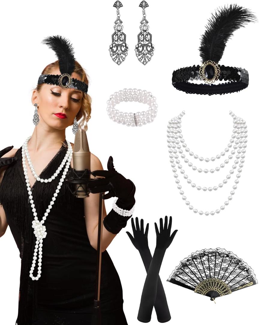 PLULON 1920s Accessories for Women, Great Gatsby Flapper Dress Accessories Fashion Roaring 20s Costume for Women