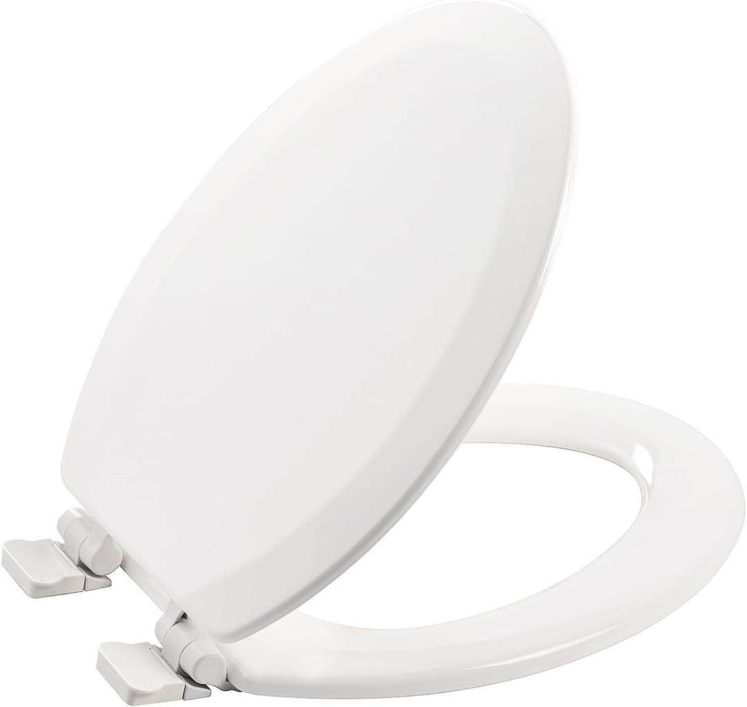 Wood Toilet Seat, Slow Close, High Gloss Finish, Premium Moulded Wood, White, Quick Release, PIKLiDS (Elongated)
