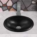 Monarch Abode Bathroom Sink 17-Inch Oval Drop In Bathroom Sink, Top Mount Hand Hammered Matte Black Vanity Sinks for Countertop, Powder Room, Guest Bath or Restroom, Drop in Sinks for Bathrooms