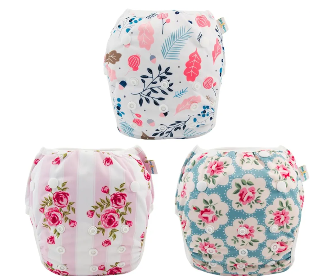 Babygoal Reusable Baby Girl Swim Diapers 3 Pack  Adjustable Washable for 08 Months Infants  Ideal for Swimming Lessons  Flower Design