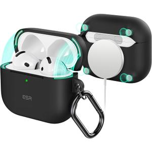 ESR for AirPods 4 Case (HaloLock), Compatible with AirPods 4th Generation Case (2024) (USB-C), Compatible with MagSafe, Full Drop Protection Cover with Carabiner, Magnetic Lid Lock, Black
