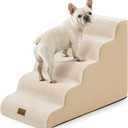 COZY KISS Wide Dog Stairs 19.7" Width, Pet Step for Small Medium/Large Dog, Puppy or Cat, Pet Ramp for High Bed or Car, High Density Foam Ladder, Stable, 5 Step, 19.7x33x22.4 in, Beige