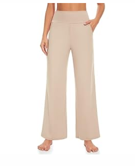 we fleece Wide Leg Yoga Pants for Women with Pockets - High Waisted Stretch Workout Lounge Pants, Buttery Soft Palazzo Leggings for Yoga, Work, Casual Apricot