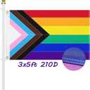 3 x 5ft Progress Pride Rainbow Flag All Inclusive Progressive Flags LGBTQ Gay Lesbian Bisexual Transgender UV Fading Resistant Banners with 2 Grommets