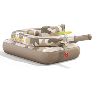 rtQPAU Inflatable Tank Pool Float for Adults & Kids Ride-On Camouflage Floaty with Water Cannon, Swim Raft Toy for Boys Girls, Lake Beach Backyard Party Floaties, Desert, Age 6+