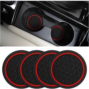 Mandark 4PCS Car Cup Holder Coasters, 2.75 Inch Non-Slip Insert Water Bottle Holder Pads, Dustproof Automotive Interior Accessories Mat, Universal for Vehicles, Trucks, RVs and MoreBlack/Red