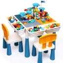 Arscniek Toddlers Activity Table 7 in 1 Kids Activity Tables and Chair Set with 152Pcs Large Marble Run Building Blocks, Sand/Water Tables, Kids Learning Play Table Toys for Girls Boys Toddler Age 3-7 (Blue)