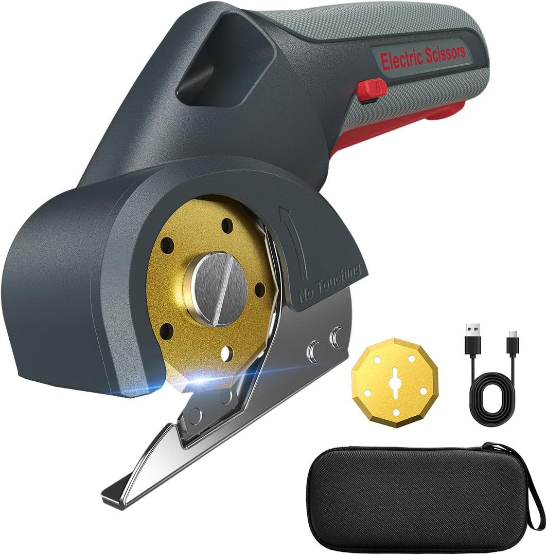 Giosuan 2026 Upgrade 4V Cordless Cutting Tool, Cardboard Cutter with 2 Titanium Blades, 2000mAh Battery, Electric Chop Saw for Fabric, Cardboard, Leather, Carpet - Ash Grey