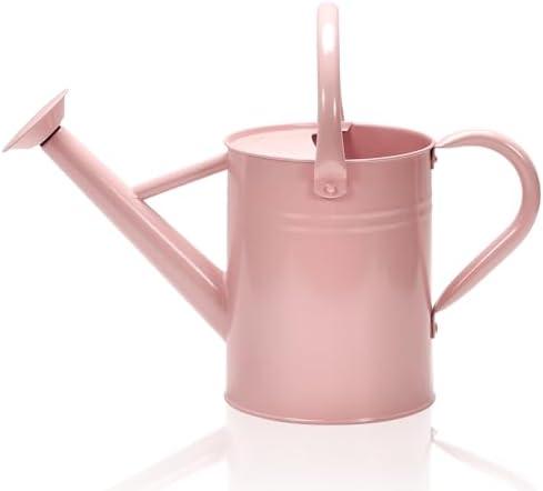 Ausluru Metal Watering Can with Removable Spout, Galvanized Watering Can, Perfect for Indoor Use and for Outdoor Use (1 Gallaon, Pink)