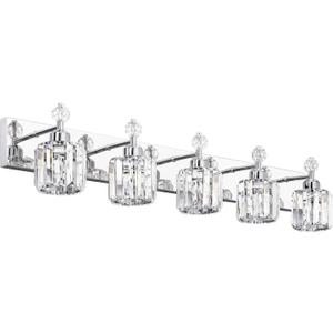 PRESDE Crystal 5-Light Vanity Light for BathroomChrom Modern Bathroom Lights Fixtures Over Mirror (Chrome)