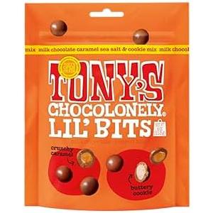 Tony’s Chocolonely Belgian Milk Chocolate Caramel Sea Salt & Cookie Mix Lil’ Bits Candy Pieces for Snacks, Gifts, or Gift Basket, Made From Quality Fairtrade Cocoa, 8 Pouch, 4 Oz, Best By: Nov-27-2025