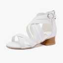 BMCiTYBM Girls Sandals Low Heels Flower Wedding Shoes Dress Pump Ankle Strap Open Toe Toddler Little Big Kids 7