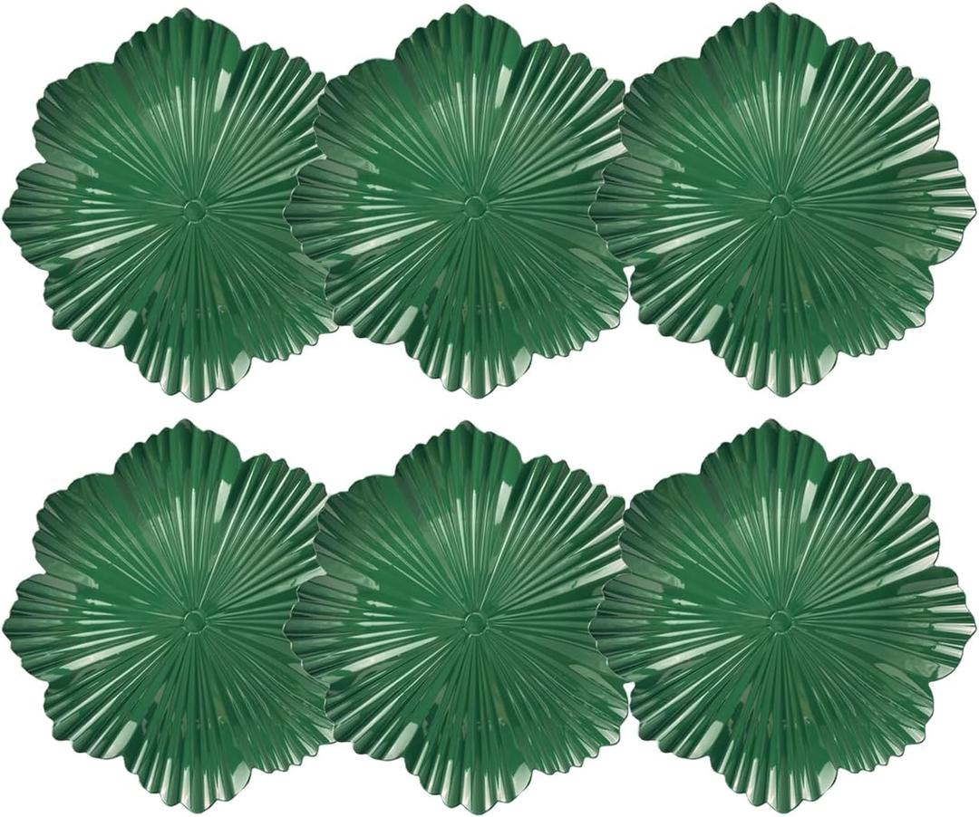 Green Charger Plates Flower Shape, 13 Inch.Set of 6 Plastic Decorative Plates for Table Setting, Party, Wedding 