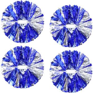 4Pcs Metallic Cheerleading Pom Poms, Creatiee 2 Pair Cheerleader Cheering Squad Pompoms for School Sports Dance Games Team Spirit Cheer (Blue-Silver)