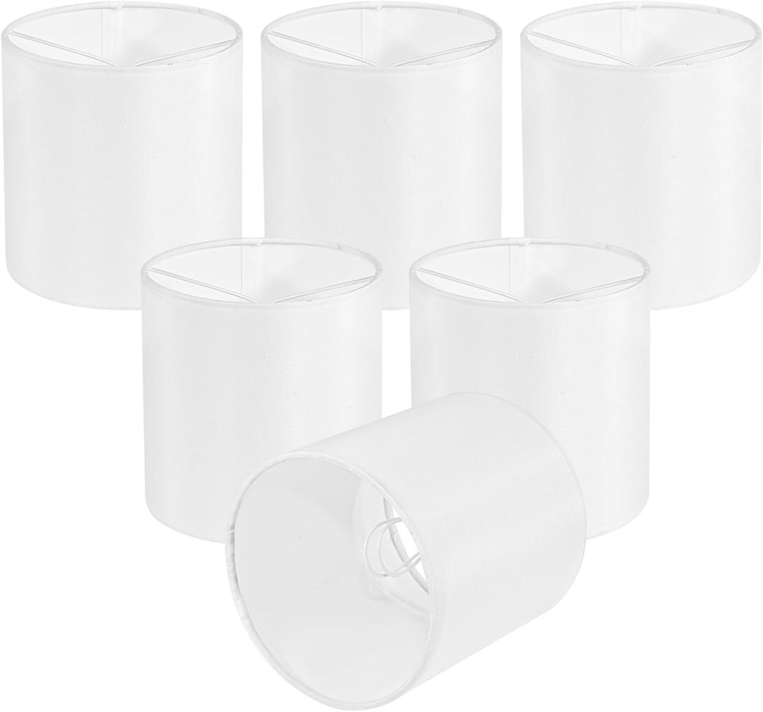 Chandelier Lamp Shades, Small Lamp Shades Clip-on Bulbs Only for Candelabra Bulbs, White Chandelier Shades 6 Pcs, Mini Lampshades for Chandeliers 5.1" X 5.1" X 5.3, Home Decor Fabric Linen Lampshade