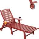 Carauci Lounge Chair Outdoor, HDPE Chaise Lounge with Wheels, 5-Position Adjustable Backrest & 2 Cup Holders Patio Lounge Chair, All-Weather Pool Sun Lounger for Poolside, Backyard, Red