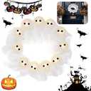 Light-Up Halloween Ghost Wreath, 12 Glowing White Spooky Halloween Wreaths for Front Door, Outdoor & Indoor Hanging Decoration for Wall Door, Halloweens Decor
