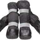 4 PCS Dog Boots Waterproof Dog Shoes with Reflective, Anti-Slip Pet Paw Protectors for Snowy, Rainy and Hot Pavement, Black, Small 