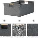 2PCS Storage Bins Cotton Linen Fabric Storage Boxes Basket with Wooden Handles Foldable Washable Decorative Shelf Container Clothes Organizer Home Laundry - Small Size, Gray