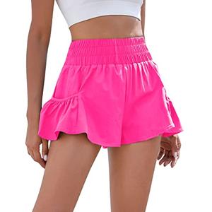 BMJL Womens High Waisted Shorts Athletic Running Shorts Workout Gym Quick Dry Flowy Shorts with Pockets (M, Hot Pink)