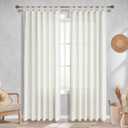 KOUFALL Farmhouse Linen Curtains, Cream Beige Semi Sheer Light Filtering Curtain, Boho Tab Top Neutral Country Curtains for Living Room, Bedroom, Nursery, 84 Inch Length, 2 Panels Set