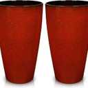 Hollyone Set of 2 Outdoor Tall Planter Plastic Pots for Plants Large Planters for Outdoor Indoor Plants with Drainage Hole 21" Gradient Red Glossy Tall Round Plant Pot Flower Pots Garden Decorations, 11.8"L x 11.8"W x 21.2"H