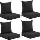 Deep Seat Patio Cushions Set of 4, 24x24x5.75 Inch, Waterproof Outdoor Chair Cushions, Fade Resistant Patio Furniture Cushions with Ties for Couch, Sofa, Lawn, Outside, Black, 24*24+5.75/25*22.5 inch