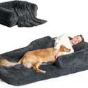 EHEYCIGA Foldable Human Dog Bed, Orthopedic Memory Foam Human Sized Dog Bed, Waterproof Pet Bed for People, Faux Fur Pet Couch for Adult, Dark Grey, 72"x44"x11" (72x44x11(Folded 44x36))