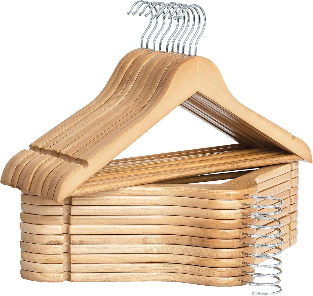 StorageWorks Wooden Hangers 20 Pack, Wood Coat Hangers for Closet, Heavy Duty Clothes Hangers for Suits, Shirts, Pants, Jackets, Natural Wood Color