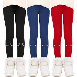 2 Pack Resinta Girls Fleece Lined Leggings Cotton Kitty Print Thermal Pants Thick Warm Tights Winter Clothes for Kids 10-12 Y