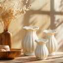 White Ceramic Vase Set of 3 Small Rustic Decorative Vases Home Decor Wavy Edge Modern Flower Vases for Farmhouse Table Centerpiece Shelf Living Room Kitchen Bedroom Bookshelf Decorations