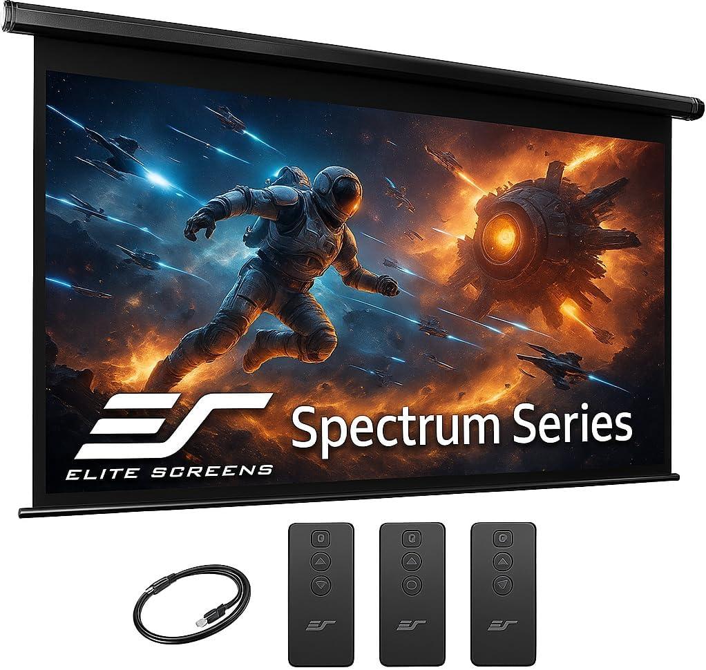 Elite Screens Spectrum RC1 Remote, 125-INCH Diag 16:9, Motorized Projection Screen Movie Home Theater 4K/8K Ultra HD Ready Drop Down, ELECTRIC125H2, Black Case