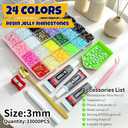 2 x 33000Pcs Bedazzling Kit, 24 Colors Resin Jelly Rhinestones 3mm Flatback Gems for Diamond Art, Crafting & Nail Art, Bedazzler Kit with 3Pcs B7000 Jewelry Glue and Multiple Tools, Large
