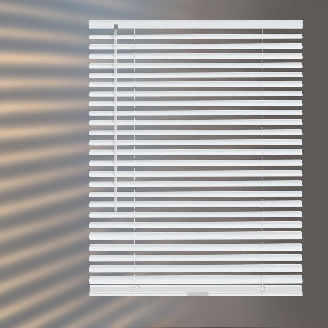 Aluminum Mini Blinds for Windows Cordless Horizontal Window Shades for Light Adjustment, Metal Venetian Blinds Waterproof for Bedroom, Bathroom, 38" W x 64" H, White