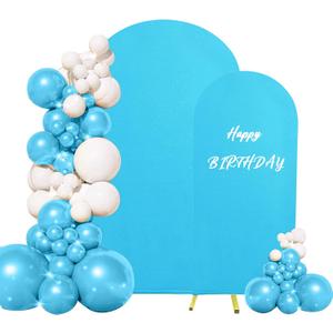 Set of 2 Wedding Arch Cover 2-Sided Round Top Spandex Fitted Arch Backdrop Cover for Birthday Party Baby Shower Wedding Arch Stand Decorations7.2FT, 6FT, Blue