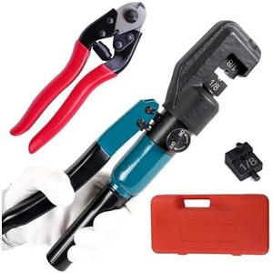 HOPUMTAN Hydraulic Crimping Tool Hydraulic Crimper with Wire Cutter Cable Railing Kit for 1/8" Stainless Steel Cable Railing Hardware Heavy Duty Wire Rope Swaging Kit HT02