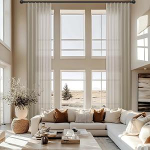 Extra Long Pinch Pleated Taupe Tan Linen Curtains 156 Inches Long for Living Room High Ceiling Bedroom Light Filtering Semi Sheer Pinch Pleat with Hooks Rings Back Tab Window Curtains 40x156 1 Panel
