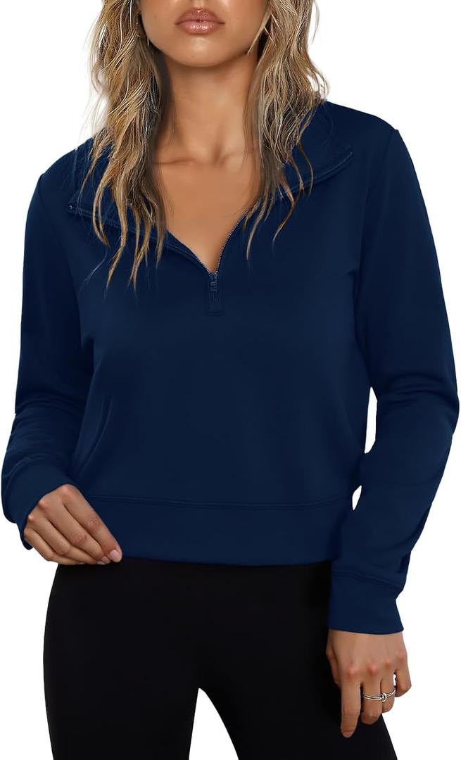 Totatuit Women Half Zip Up Cropped Lapel Sweatshirt Quarter Zipper Casual Long Sleeve Tops Fall Trendy Clothes (S)