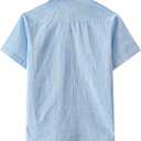 JOGAL Boys Chambray Shirts Short Sleeve Button Down Casual Cotton Woven Shirt with Two Pockets for Kids 8 Years (Blue)