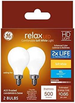 GE Relax 2-Pack 60 W Equivalent Dimmable Soft White A15 LED Light Fixture Light Bulbs Globe Candelabra Base
